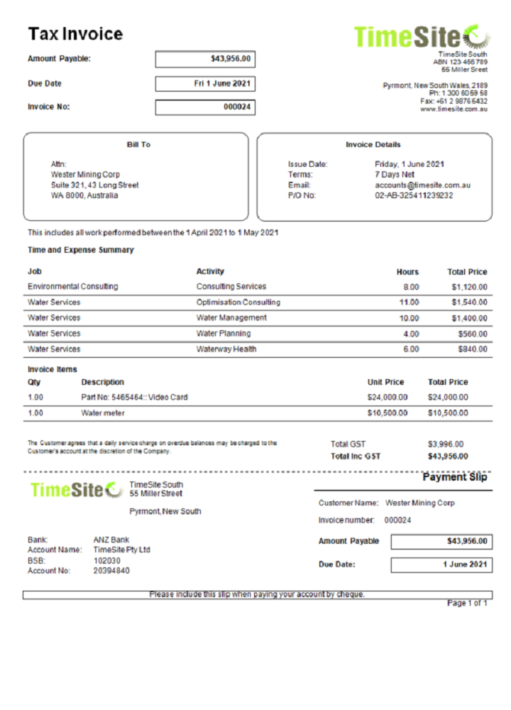 Australia TimeSite easy to use application invoice PSD template